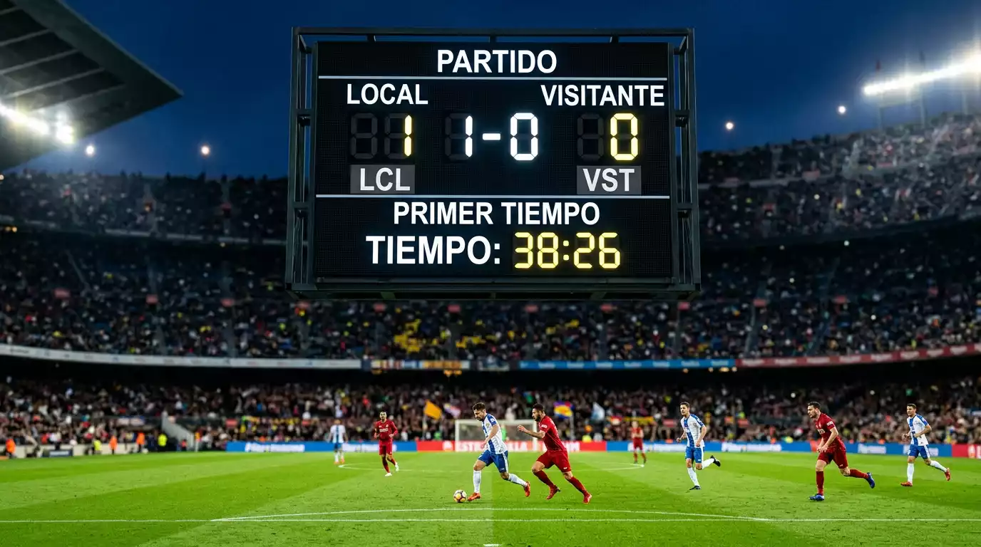 Marcador de estadio mostrando el primer tiempo de un partido de la MLS