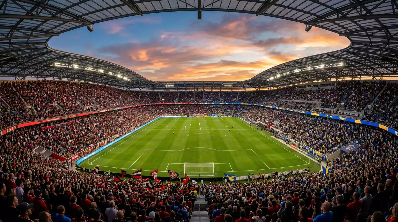 Vista panorámica de un estadio de la MLS lleno al atardecer mostrando el crecimiento de la liga