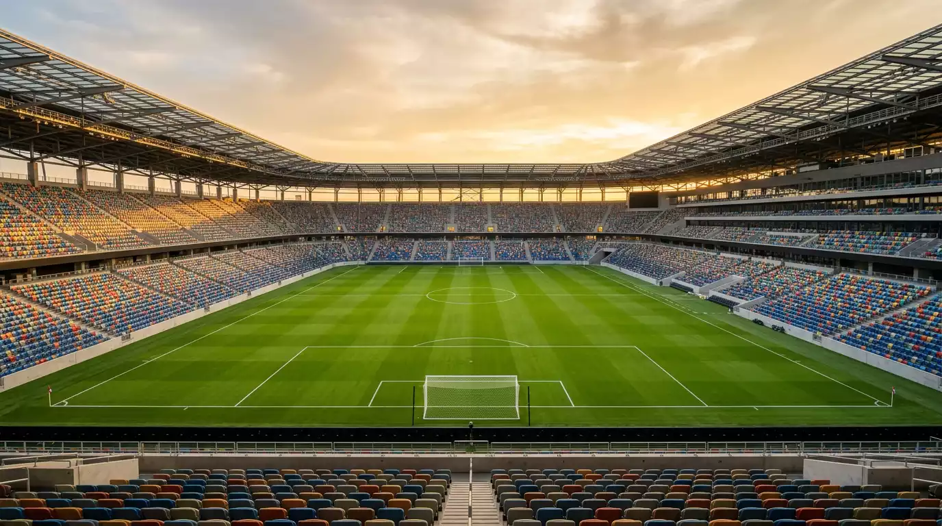 Estadio nuevo de fútbol de la MLS vacío con césped perfecto para apuestas en equipos de expansión