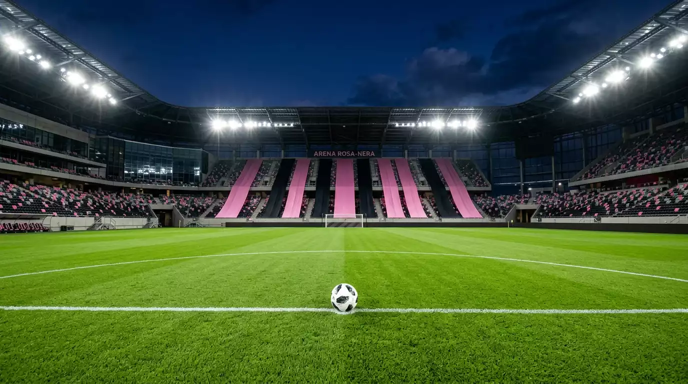 Estadio de fútbol profesional iluminado para un partido de Inter Miami